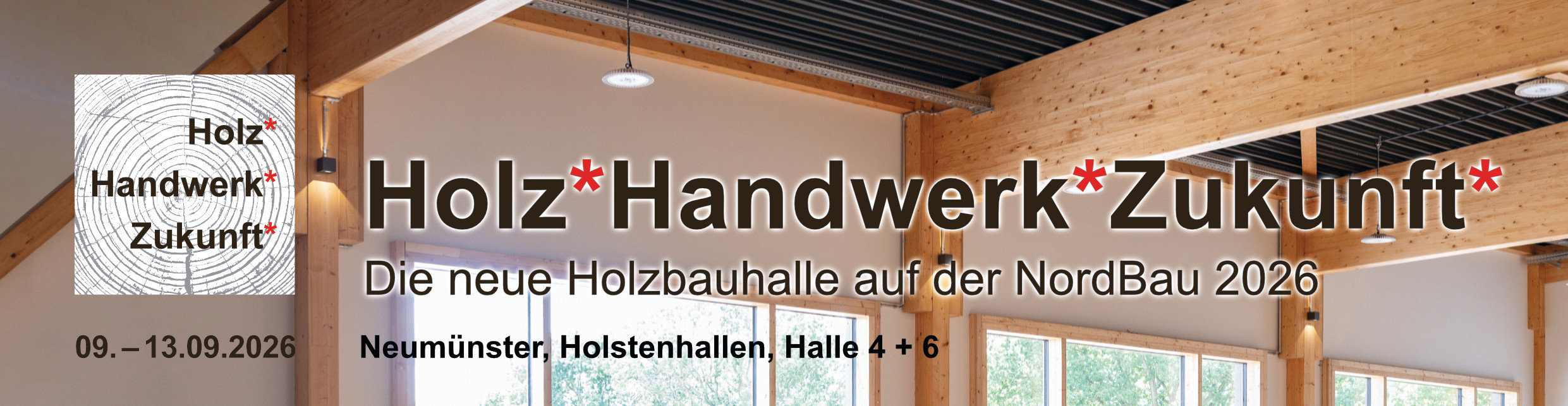 Werbebanner Holzbauhalle auf der NordBau 2026